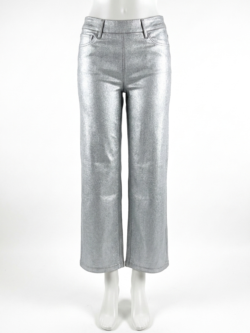 NEW LYSSE metallic coated wide leg denim pant in silver